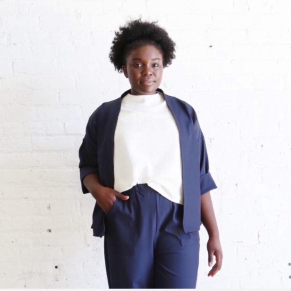Hackwith Design House Navy Demi Blazer Open Front Jacket NWT